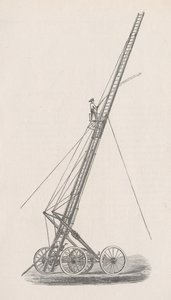 Illustration af slangeelevator og lastbil nr. 1. fra rapporten fra politistyrelsen i brandvæsenet til Chicagos fællesråd, s. 70., 1872 (træstik) af American School
