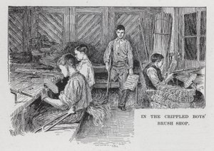 I den krøblede drengebørstebutik (litho) af American School