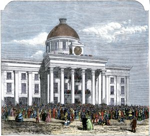 Indsættelse af præsident Jefferson Davis som leder af Amerikas Konfødererede Stat, Montgomery City Hall, Alabama af American School