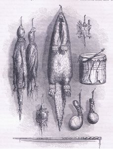 Indisk medicintaske, mystisk fløjte, kampe og tromme 1661, illustration fra Cassell