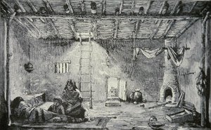 Interiør af et Pueblo-hus, ca. 1880 (gravering) af American School