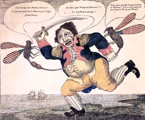 John Bull stukket til smerte af hvepsen og hornet, ca. 1813 af American School