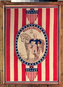 Hovedtørklæde forestiller et rytterportræt i fuld længde af George Washington, ca. 1876 (bomuld) af American School