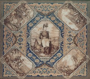 Hovedtørklæde med portræt af Zachary Taylor og slag i den mexicanske krig (1846-8), 1848 (bomuld) af American School