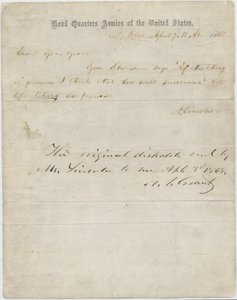 Brev fra Abraham Lincoln til general Ulysses S. Grant, 7. april 1865 af American School