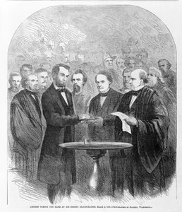 Lincoln aflagde ed ved sin anden indvielse, 4. marts 1865, offentliggjort 1865 af American School