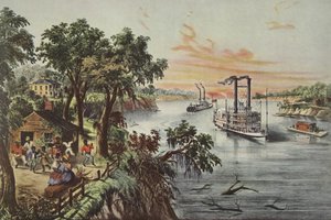 Lavvande i Mississippi, pub. 1868, Currier & Ives (farve litho) af American School