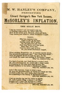 M.W. Hanleys Col præsenterer Edward Harrigans seneste N.Y. Success, McSorleys Inflation [teaterkort]. Verso, ca. 1882 (litografi [fartkort]) af American School