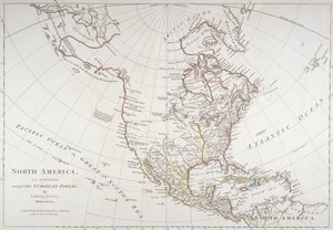 Kort, der viser Nordamerika som delt af de europæiske magter, 1774