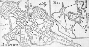 Kort over Boston, trykt i Bickerstaffs Albany Almanack, 1776 (tryk)