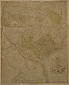 Kort over Texas med dele af de tilstødende stater af American School