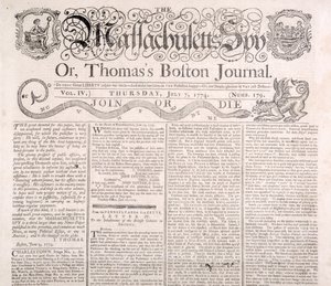 Masthead for Massachusetts Spy 7. juli 1774 (tryk) af American School