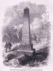 Monument over Bradfords grav ved New Plymouth 1641, illustration fra Cassell