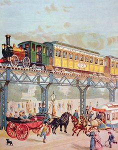 New York Elevated Railway, ca. 1880 (farve litho) af American School