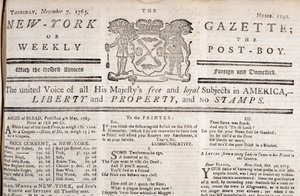 New York Gazette mastehoved, der erklærer sin modstand mod frimærkerne, trykt 7. november 1765 (tryk) af American School