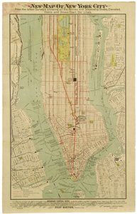 Nyt kort over New York City fra de seneste undersøgelser, der viser alle færger og dampskibsdokker, forhøjede undergrundsbaner elektriske [sic] og tværgående bybillinjer. af American School