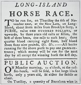 Meddelelse om et hestevæddeløb på Long Island, fra Rivington