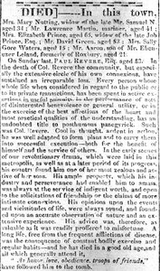 Nekrologside fra Boston Intelligencer, 16. maj 1818 (print) af American School