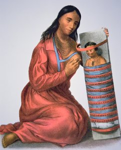 Ojibwa mor og baby, ca. 1821 (farve litho) af American School