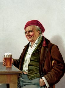 Gammel mand med en øl på en pub af American School