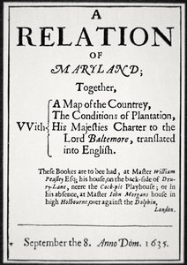 Pamphlet om kolonien Maryland udstedt af den anden Lord Baltimore af American School