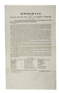 Pennsylvania State Equal Rights League, mindesmærke for Pennsylvania State Equal Rights League, til den lovgivende forsamling i Pennsylvania, 20. januar 1865 af American School