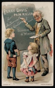 Perry Davis smertestillende middel, reklame fra midten af det 19. århundrede (chromolitho) af American School