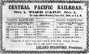 Fotografisk tryk af Central Pacific Railroad Companys originale køreplan for 6. juni 1864, 1864 af American School
