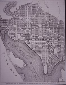 Plan over byen Washington DC som udstukket af major Pierre Charles L