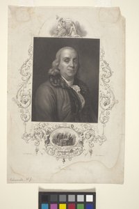 Portræt af Benjamin Franklin (blæk) af American School