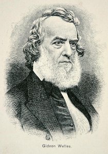 Portræt af Gideon Welles (1802-78), sekretær for den amerikanske flåde under krigen og genopbygningen (litho) af American School