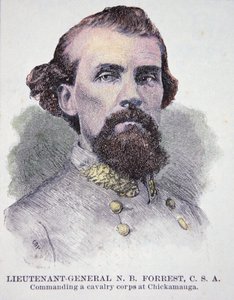Portræt af generalløjtnant Nathan B. Forrest (1821-77) (litho) af American School