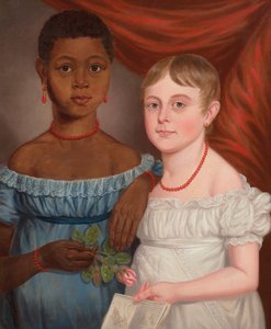 Portræt af to piger, begyndelsen af det 19. århundrede (olie på lærred) af American School
