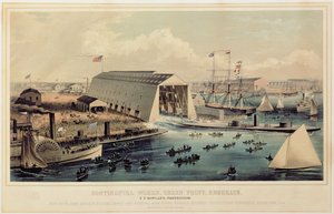 Plakat, der annoncerer Continental Works, Greenpoint Brooklyn, udgivet af Endicott & Co. af American School
