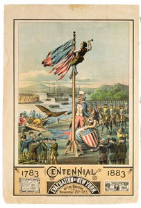 Plakat, der reklamerer for 100-året for evakueringen af New York af briterne den 25. november 1783, 1883