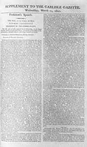 Præsident Jeffersons åbningstale, Supplement til Carlisle Gazette, 11. marts 1801 af American School