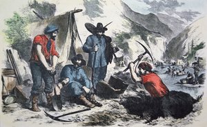 Guldgravere under den californiske guldfeber i 1849 (farve litografi) af American School
