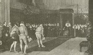 Dronning Elizabeth modtager de franske ambassadører efter St Bartholomew Massacre, fra maleriet af Wm F Yeames af American School