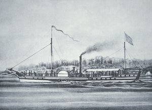 Robert Fultons dampbåd "Clermont", på Hudson River, New York af American School