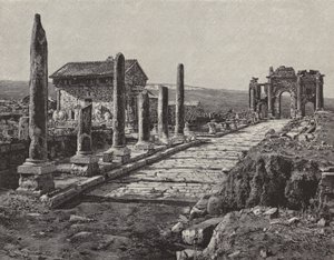 Ruinerne af den romersk-berberiske by Timgad (gamle Thamugas), Algeriet (gravering) af American School
