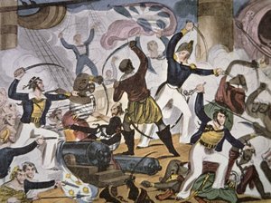 Sejlere fra Royal Navy Boarding Algerine Pirate Fartal, C.1820 (Color Litho) af American School