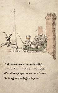 Santeclaus med slæde og rensdyr, fra The Childrens Friend udgivet i 1821 af American School