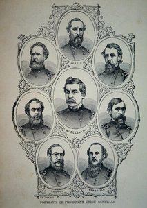 Syv portrætter af fremtrædende generaler fra unionshæren (litho) af American School