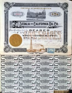 Aktiecertifikat for Sedalia and Californian Oil Company, U.S.A., 1901 af American School