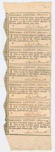 Sheet of Lottery Tickets, Massachusetts Lottery, 1781 af American School