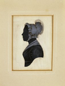 Silhuet af en dame, ca. 1830-1840 (sort blæk med brun og hvid kridtaftegning på vævet papir) af American School