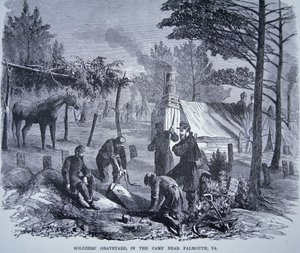 Soldaters kirkegård i lejren nær Falmouth, Virginia (litho) af American School