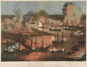 Splendid Naval Triumph of the Mississippi, pub. 1862 (farve litho) af American School