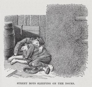 Street Boys sover på havnen (litho) af American School
