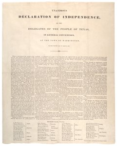 Texas Uafhængighedserklæring: Enstemmig uafhængighedserklæring, trykt af Baker og Bordens, 2. marts 1836 af American School